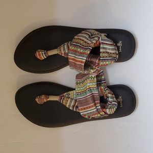 Sanuk Yoga Sling Comfort Sandals Green Orange Striped